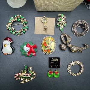 Lot of Christmas and Holiday Brooch Pins Gerry Danecraft S Lehman 10 Pins